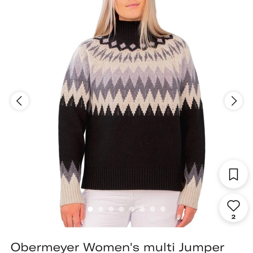 Obermeyer 100% wool  Ivy Mock Neck Fair Isle Nordic Sweater women's size XL - Picture 8 of 13